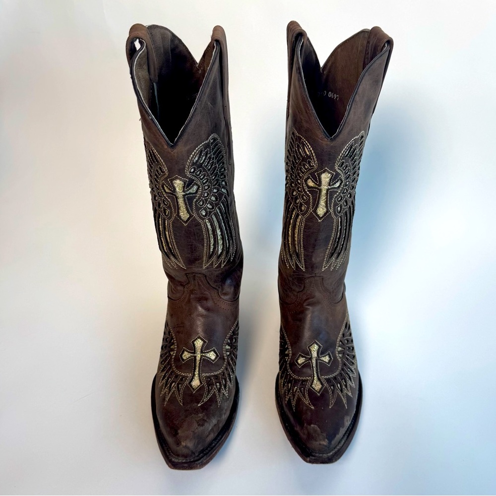 TEXAS LEGACY Authentic Leather Cowboy Pro Boots With Cross Detail